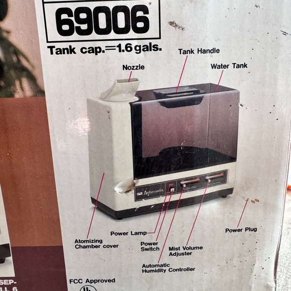 Vintage Ambassador/Sunbeam Ultrasonic Humidifier Model 69006 Made In Japan NEW - Picture 9 of 12